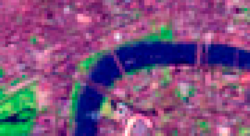 Zoomed Landsat 7 satellite image showing pixels